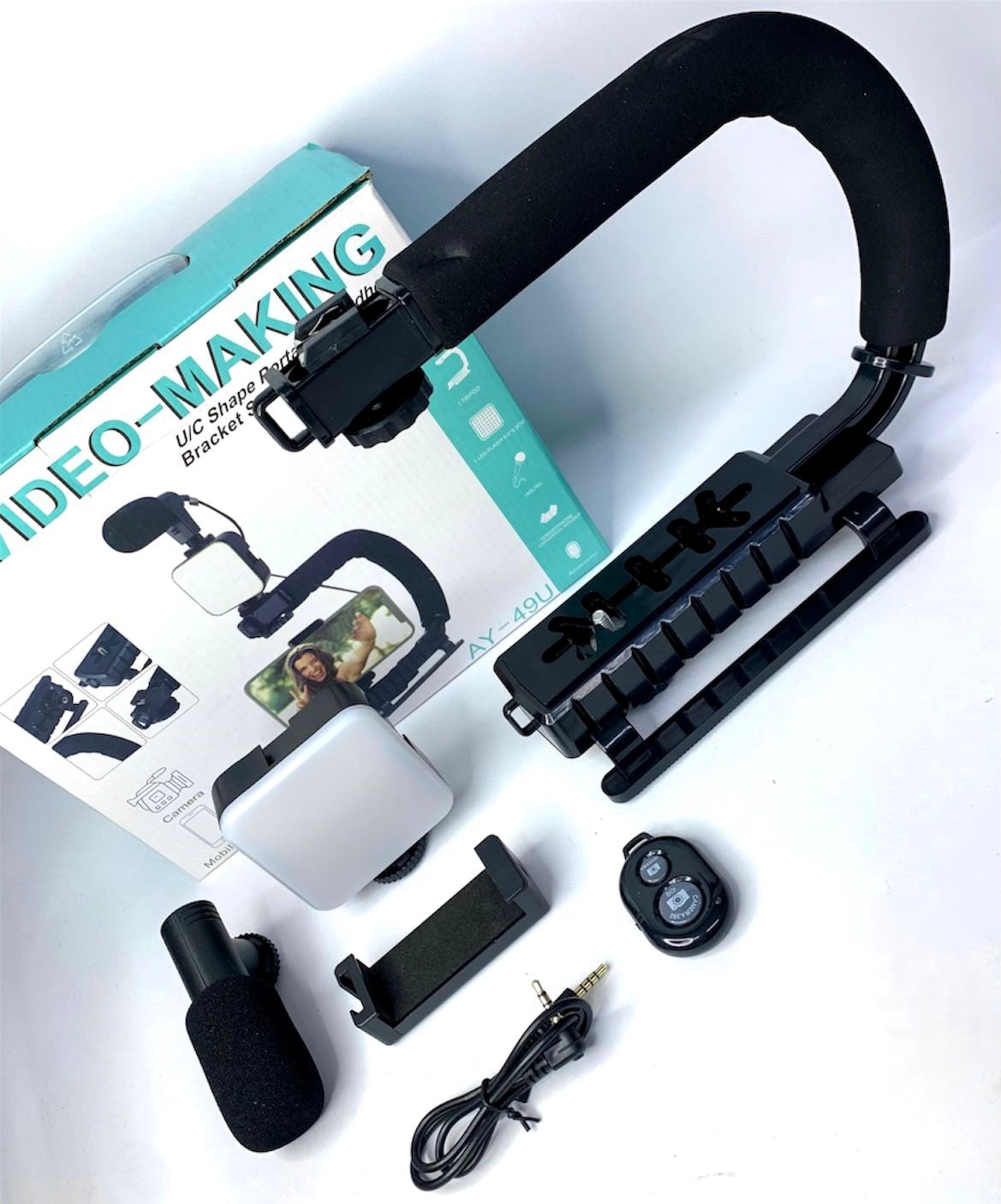 KIT ESTABILIZADOR DE VIDEO CON LUZ LED Y MICRÓFONO – ¡Captura Momentos Perfectos!