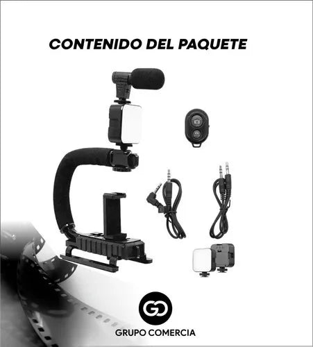 KIT ESTABILIZADOR DE VIDEO CON LUZ LED Y MICRÓFONO – ¡Captura Momentos Perfectos!