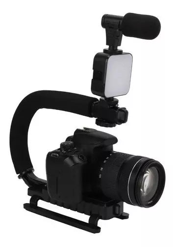 KIT ESTABILIZADOR DE VIDEO CON LUZ LED Y MICRÓFONO – ¡Captura Momentos Perfectos!